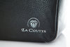 Close up of the La Coutts Toronto logo on a black leather Bella thermal designer handbag