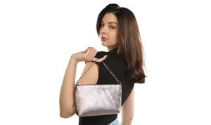 Girl with a rose metallic leather crossbody Thermal Designer Handbag by La Coutts Toronto